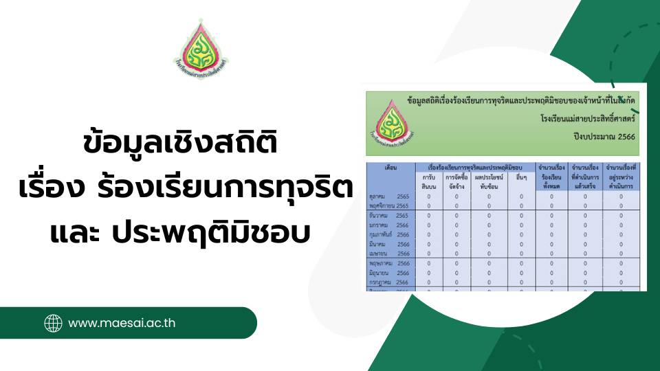 ข้อมูลเชิงสถิติ เรื่อง ร้องเรียนการทุจริต และ ประพฤติมิชอบ